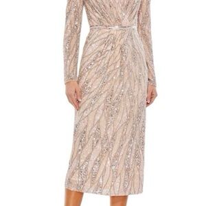 Mac Duggal Silver Sequin Wrap Dress Midi size 20 NWT MSRP 598